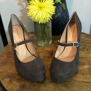 Julianne Hough Brown Suede Chunky Heel Mary Jane